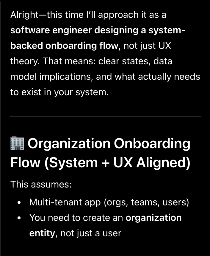 Oi response using a single Agent Context for a structured onboarding flow.